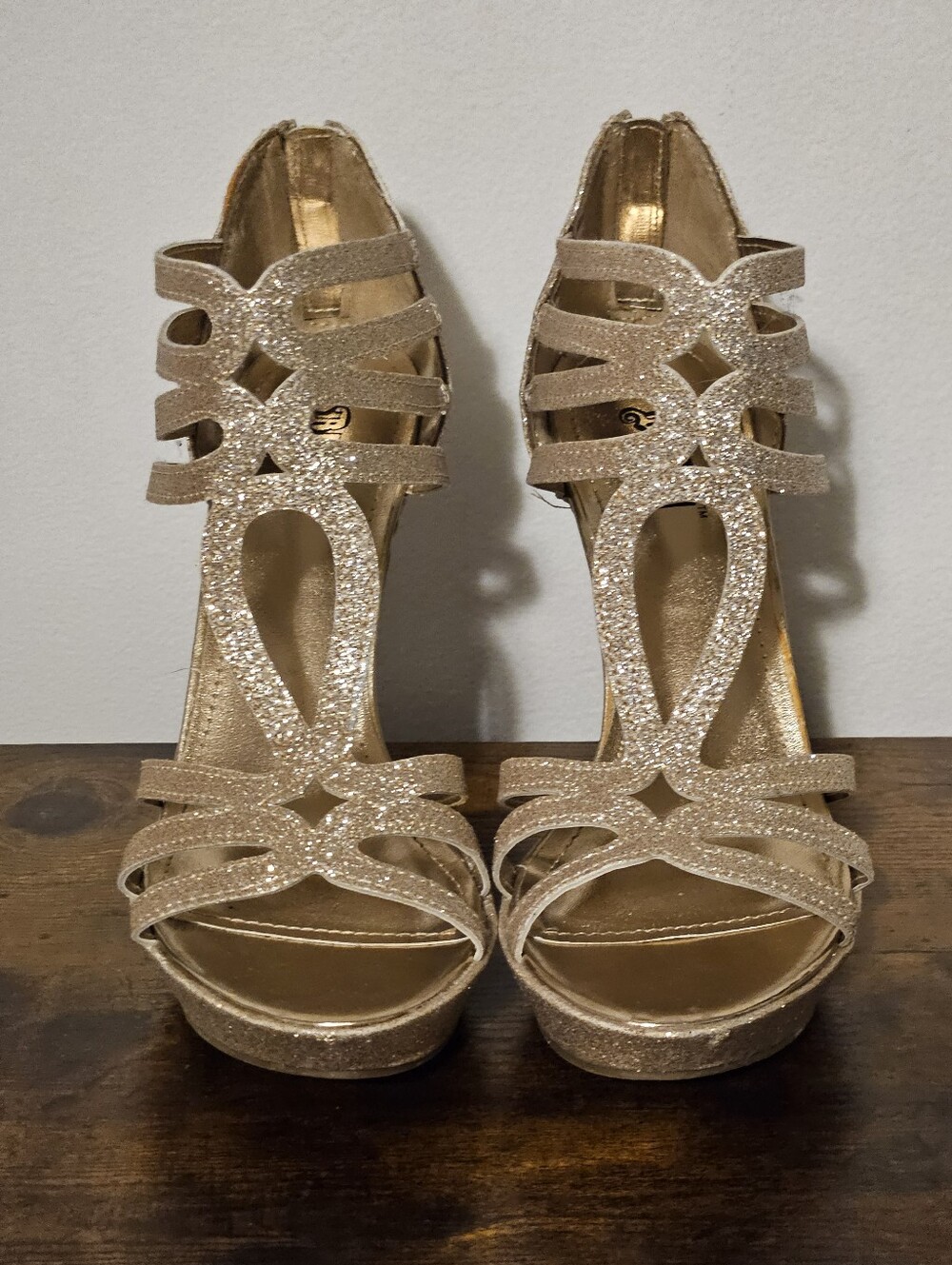 Brash Gold Glitter Strappy Platform Heels - Women